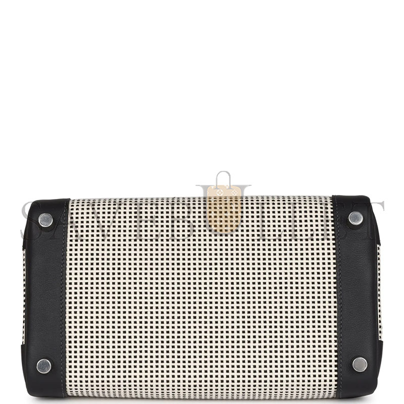 HERMÈS MASTER QUADRILLE BIRKIN 25 BLACK SWIFT AND ECRU TOILE PALLADIUM HARDWARE (25*20*13cm)